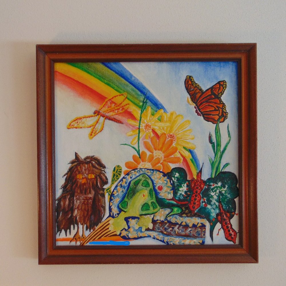 Nature Scene, Original Acrylic Painting, Wood Frame, 13 x 13